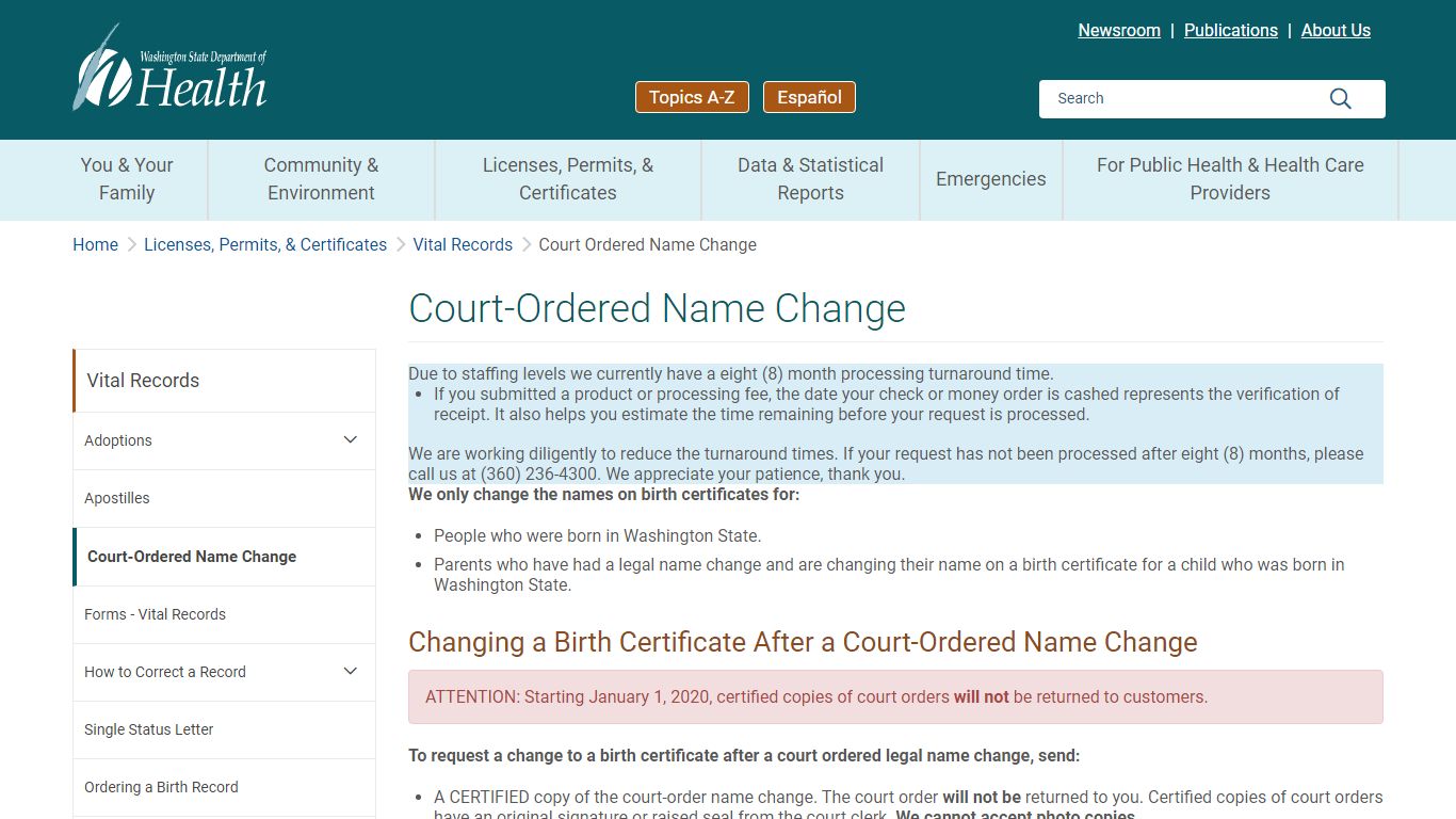 Court-Ordered Name Change - Washington State Department of Health